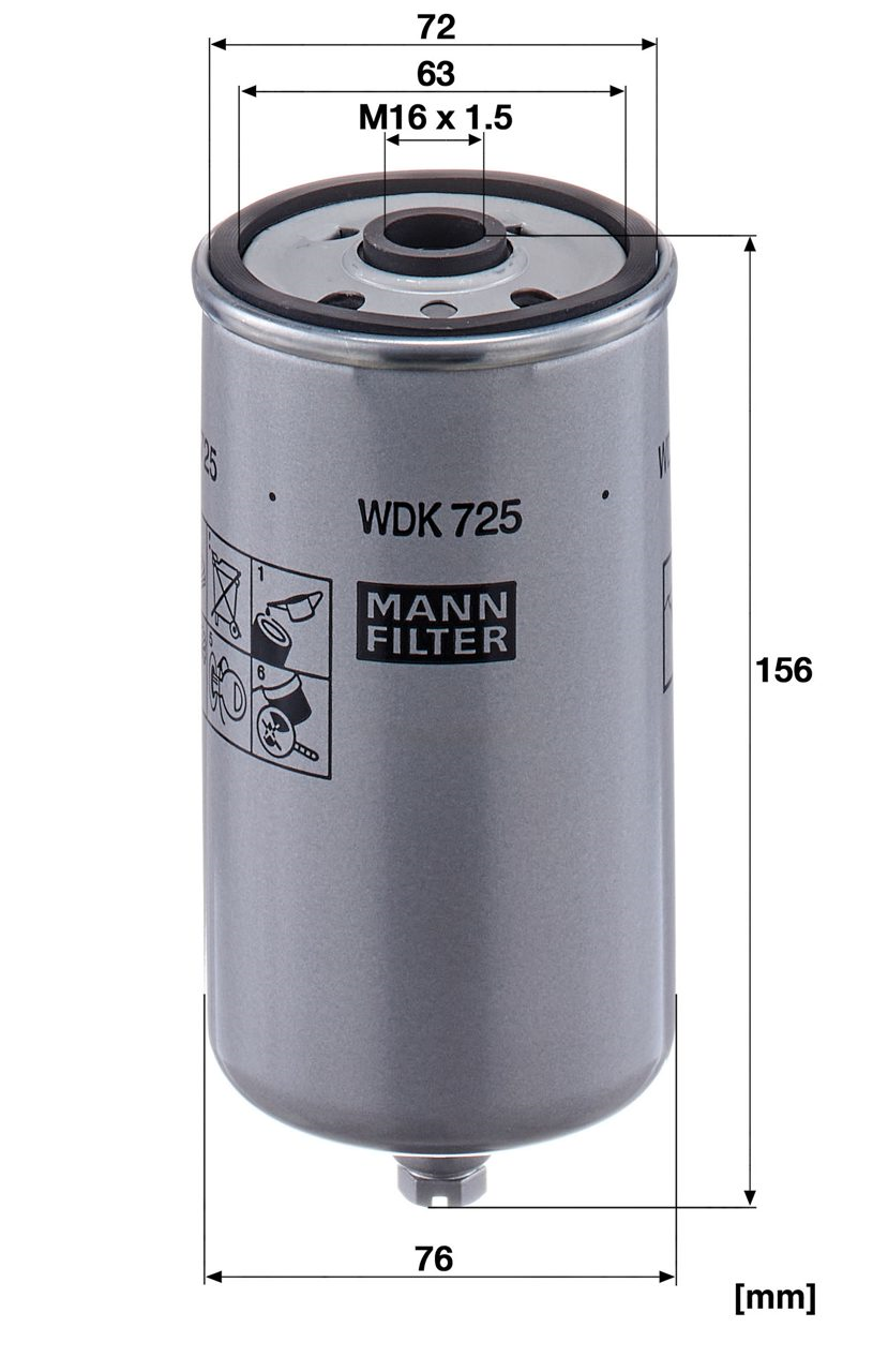 MAZOT FILTRESI MAN TGA WDK 725    51.12503-0018    A-76mm B-63mm C-72mm G-M16x1.5 H-156mm